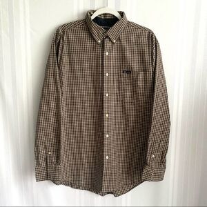 Chaps Button Down Long Sleeve Check Shirt Brown Men's Large Button Up Top